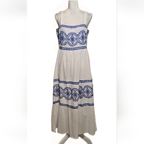 Women's White Maxi 100% Cotton Embroidered Summer Lined Dress XL Santorini Vibes - Picture 5 of 14